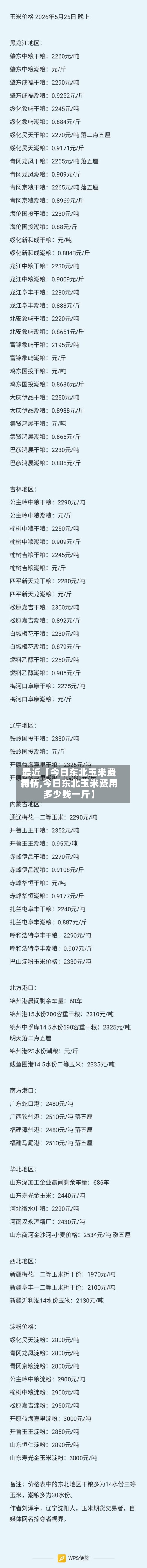 最近【今日东北玉米费用行情,今日东北玉米费用多少钱一斤】