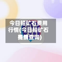 今日铅矿石费用行情(今日铅矿石费用行情查询)